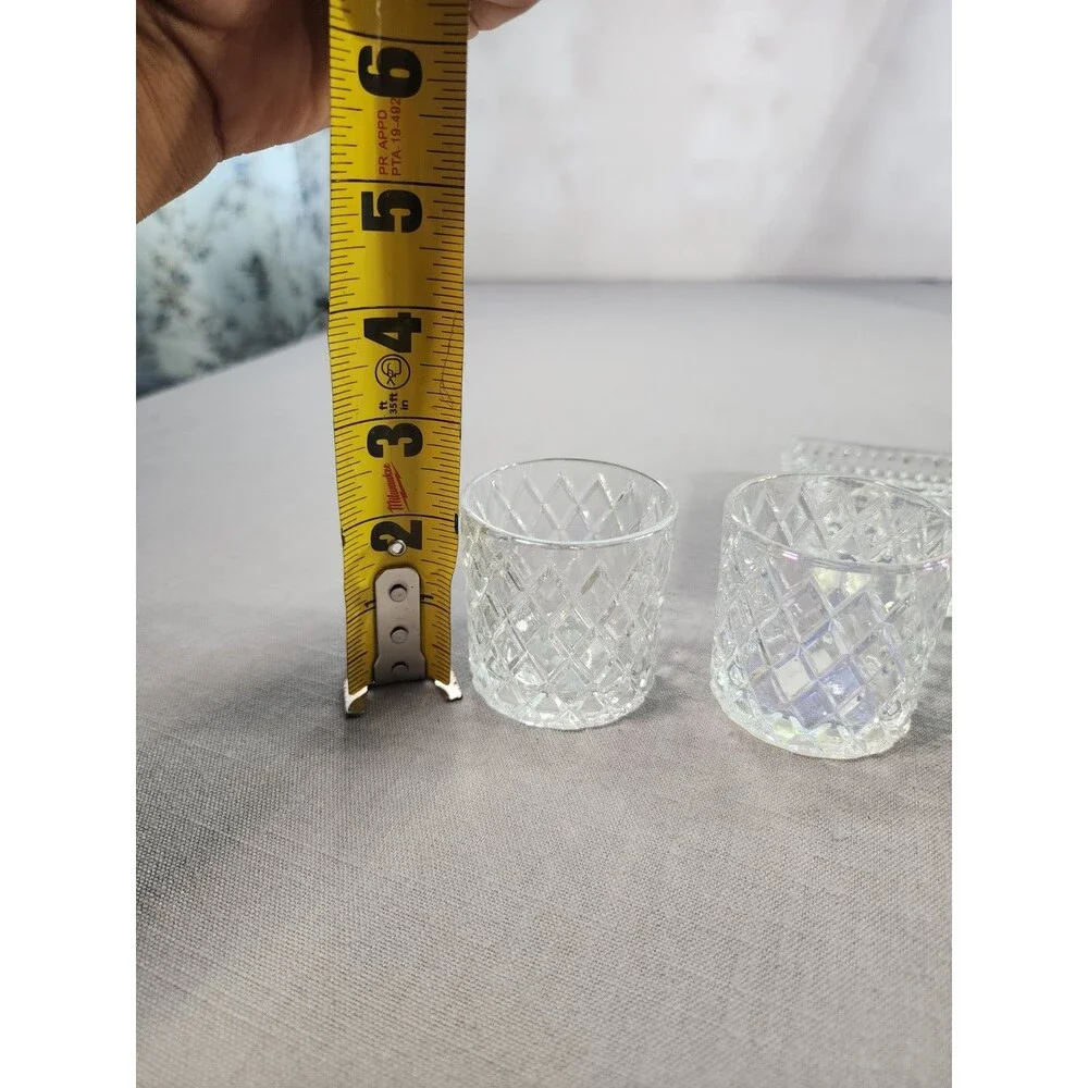 Vintage Cut Crystal Shot Glasses Set of 6 with Matching Rectangular Serving Tray